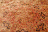 Round Tan, Peach Hand Knotted Wool and Silk Tabriz Traditional Oriental Area Rug